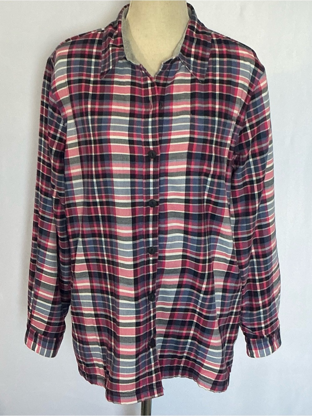 L.L.Bean Pink Plaid Fleece-Lined Flannel Shacket Large